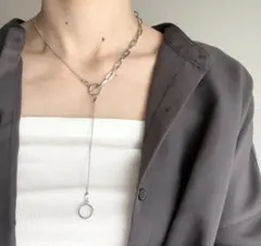 シルバー　ネックレス　チェーン　オーバル　マンテル　金アレ対応　ステンレス　韓国