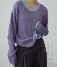 VACANCYプレーティング配色リブトップス