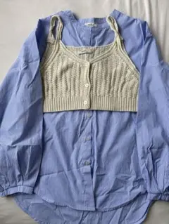 【お値下げ中】ストライプシャツ　ニットビスチェ