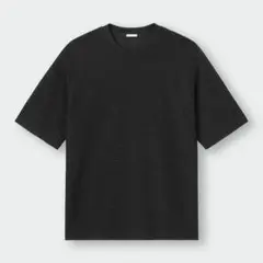 GUメンズ メッシュテクスチャークールネックTシャツ XL (5分袖) ブラック