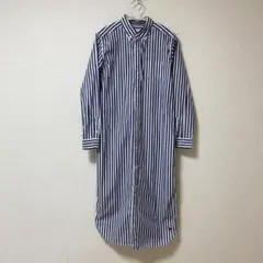 ビームスボーイ　ストライプボタンダウンロングスリーブシャツワンピース　ネイビー