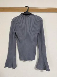 グレー リブ編み ハイネック ニット