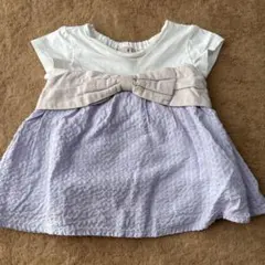 petit main リボン付きフリルネックTシャツ 80