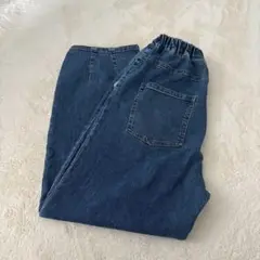 デニムパンツ ウエストゴム　ルーズタックパンツ　ネイビー　150
