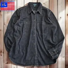 04M870◯90s RALPH LAUREN ブラックデニム シャツジャケット