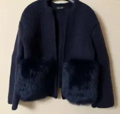 drawerドゥロワー ファーポケットニットジャケットカーディガン　ブラミンク