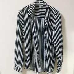一点もの✨ H&M ストライプシャツ 長袖 ゴールドボタン モノトーン【L】のサムネイル