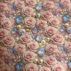 1m極美ピンク薔薇キラキラ宝石羽パール幻想的プリント生地ロココ調ハンドメイド布