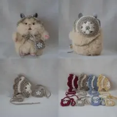 はむにぎり　お花のボンネット+バッグ　ぬい服 耳あきver ブラウンのサムネイル