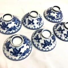 Hay10 飯碗 ご飯茶碗　お茶碗　陶器　白　青　松　人　模様　6個セット
