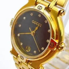 稼働品 GUCCI レディース 腕時計 クオーツ ストーン装飾 ゴールド デイト
