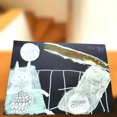 子供の手描きイラスト ポストカード うさぎ 猫