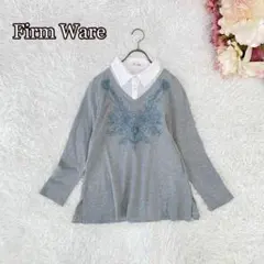 刺繍デザイン×シャツ襟レイヤード風トレーナー｜長袖 スウェット M相当