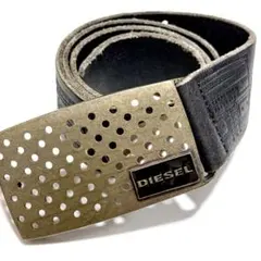 ヴィンテージDIESEL レザーベルト 穴あきバックル イタリア ディーゼル 黒