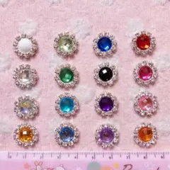 デコパーツ プラパーツ クリアラウンドラインストーン 全色１６ピース