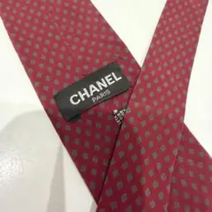 シャネル CHANEL ネクタイ レッド 総柄 幾何学模様 レトロ柄