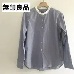 無印良品★レディース　バンドカラーストライプシャツ　Lサイズ