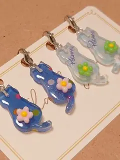 130 レジン 折り紙 猫 ハンドメイドチャーム 4個 まとめ売り シルバー