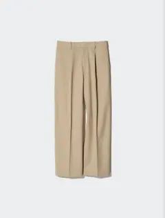 ユニクロ タックワイドパンツ/コットン　ベージュ　M