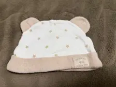 クマ耳付きベビー帽子 星柄 ホワイト