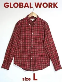 GLOBAL WORK ネルシャツ チェック柄 赤 L