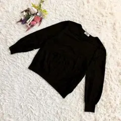 『J.PRESS』ジェイプレス　ニットセーター　長袖　Vネック　リブ編み　黒　L