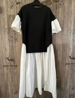 美品 スコットクラブ 異素材 切り替えギャザーワンピース