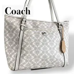 【美品】COACH コーチ　トートバッグ ホワイト系　PVC シグネチャー