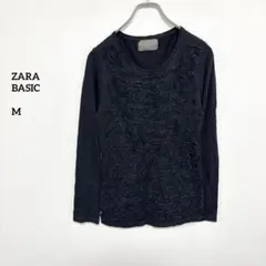 ZARA BASIC T-SHIRT シャーリング 長袖 ブラック M e430のサムネイル