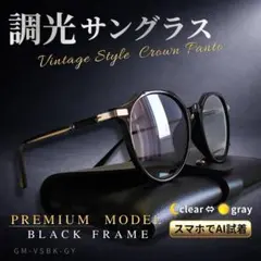 サングラス メンズ 調光 クラウンパント ボストン 上品 知的 伊達メガネ風