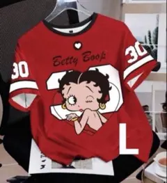 半袖Tシャツ L BettyBoop ベティちゃん　赤　伸縮　ブラック　レッド