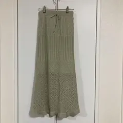 透かし編み ロングスカート ニット ベージュのサムネイル