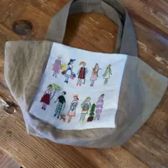 リネンと刺繍　ハンドメイド　くたっと手提げ　トートバッグ