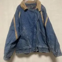 90sビンテージ ANDY JOHNS レザー襟 変形デニムボンバージャケット