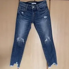 【美品】moussy マウジー スキニーデニム ダメージ加工 カットオフ25S