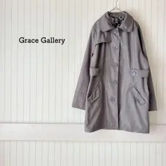 大きいサイズ ステンカラーコート トレンチ 花柄 丸襟 グレー 上品 エレガント