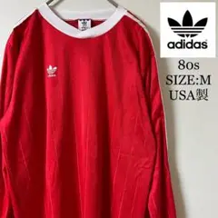 80s adidas（アディダス）L/S ゲームシャツ/M/レッド/万国旗タグ