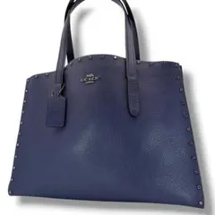 COACH トートバッグ シボ革 ネイビー レザー 通勤 レディース 38629