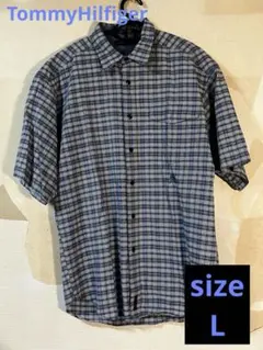 90s トミーヒルフィガー 半袖 チェックシャツ 刺繍ロゴ