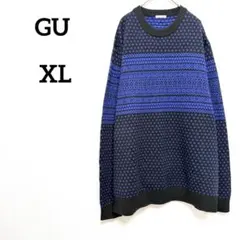 GU 니트 XL 블랙 보라색 노르딕 패턴 크루넥 큰 캐주얼