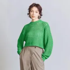 ビューティーアンドユース　クロッシェメッシュ ニット プルオーバー