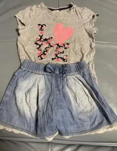 H&MTシャツとデニムショートパンツセット