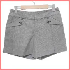 コムサモデルズ 千鳥チェック柄 タック ショートパンツ フックボタン 上品 S