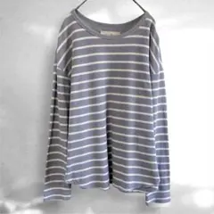 【おにぎり】 ワッフル ボーダー ニット くすみパープル M 長袖