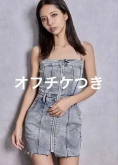 Symmetry GYDAフロントZIPスカートライクデニムタイトミニワンピース