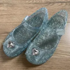 ラバーサンダル プリンセス 17　水色　キッズ　リボン付きガラスの靴女の子