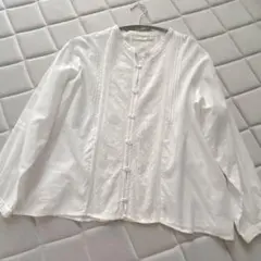 Fanaka ファナカ ピンタック 刺繍レース シャツブラウス ホワイト