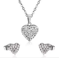 ハートモチーフ ネックレス ピアス 2点セット シルバー ジルコニア CZダイヤ