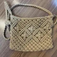 ベージュ マクラメ編み ショルダーバッグ