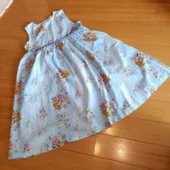 ハッカキッツ　水色 花柄 ノースリーブワンピース 140cm